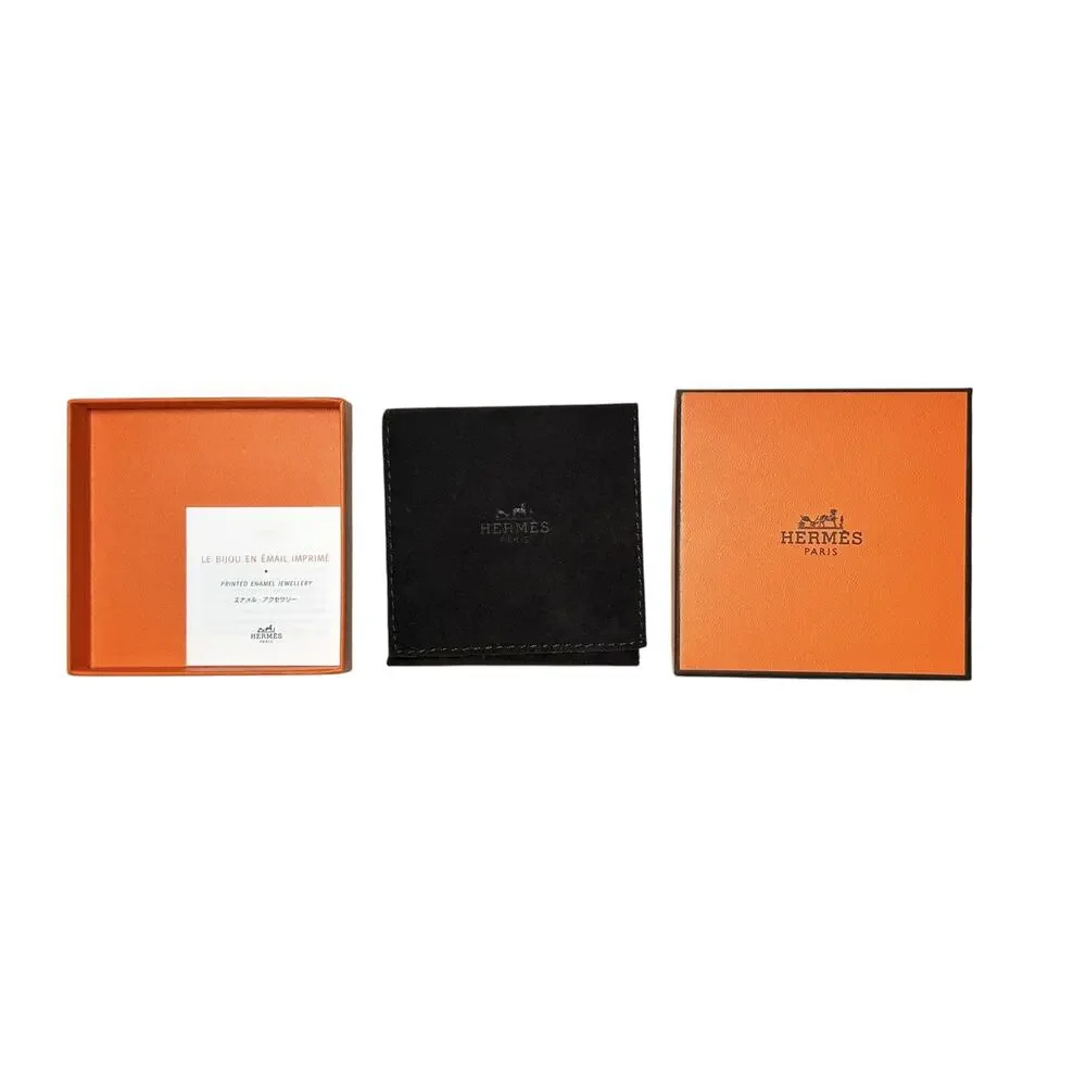 Hermes Charniere Printed Enamel Narrow Hinged Bracelet Rose Gold Plated